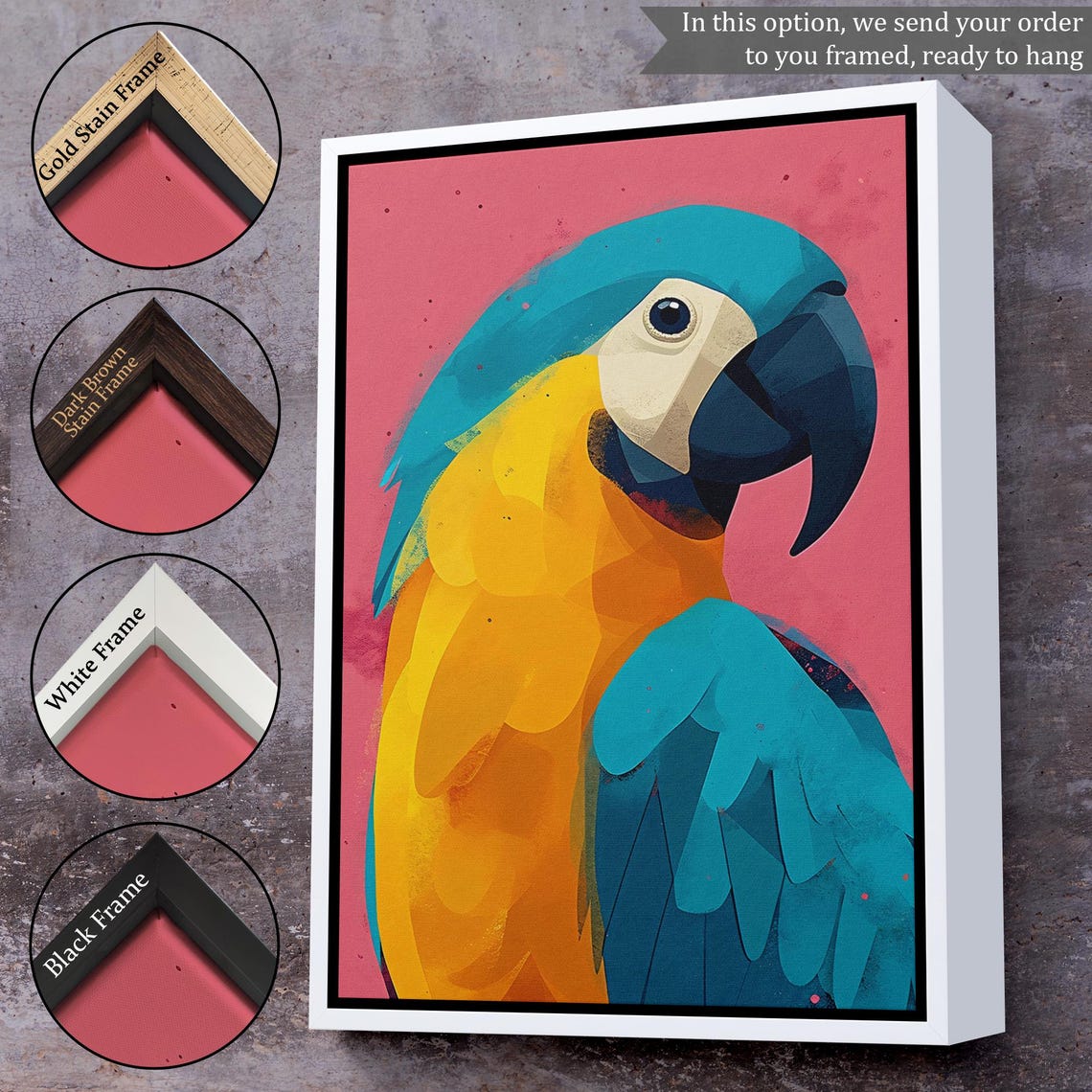 Colorful Macaw Parrot Bold Abstract Painting Animal Wall Art - Image 3