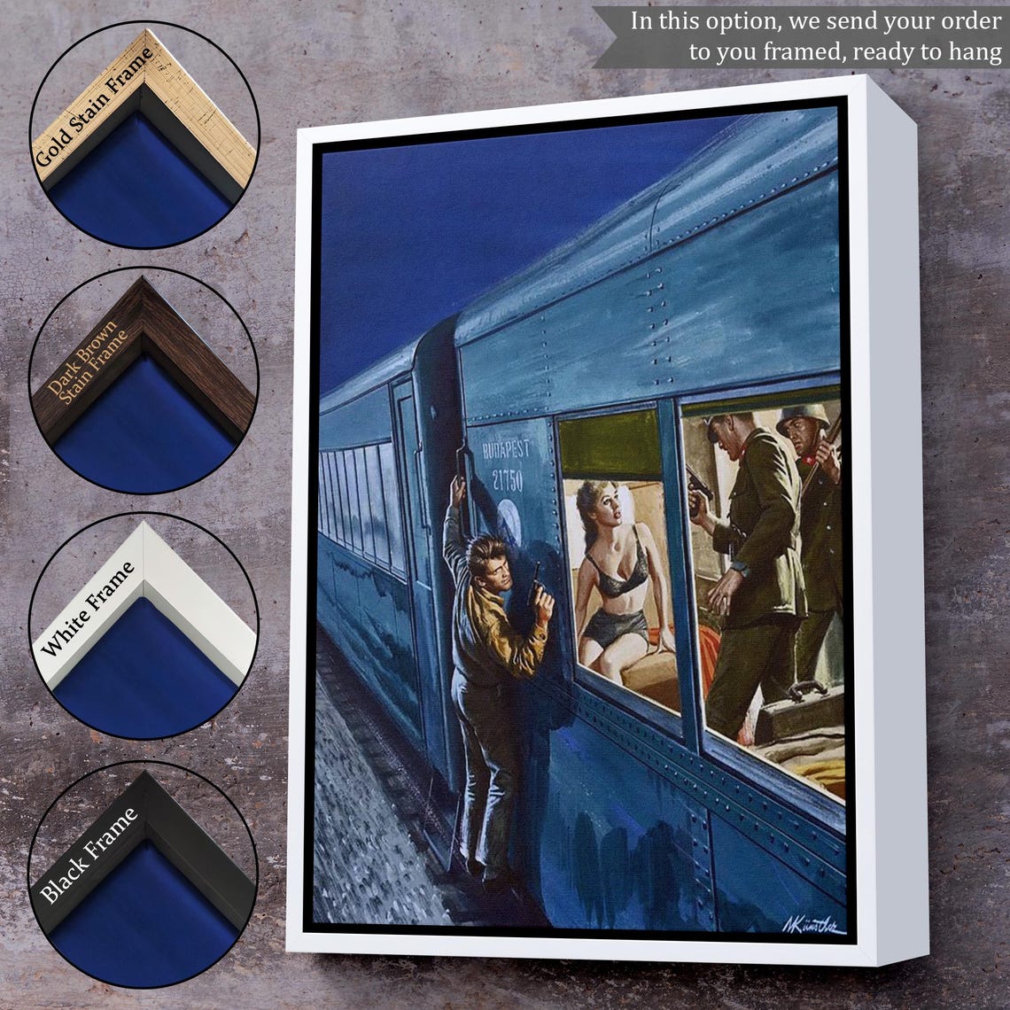 Cold War Spy Train Escape Budapest Pulp Style Action Art Poster - Image 3