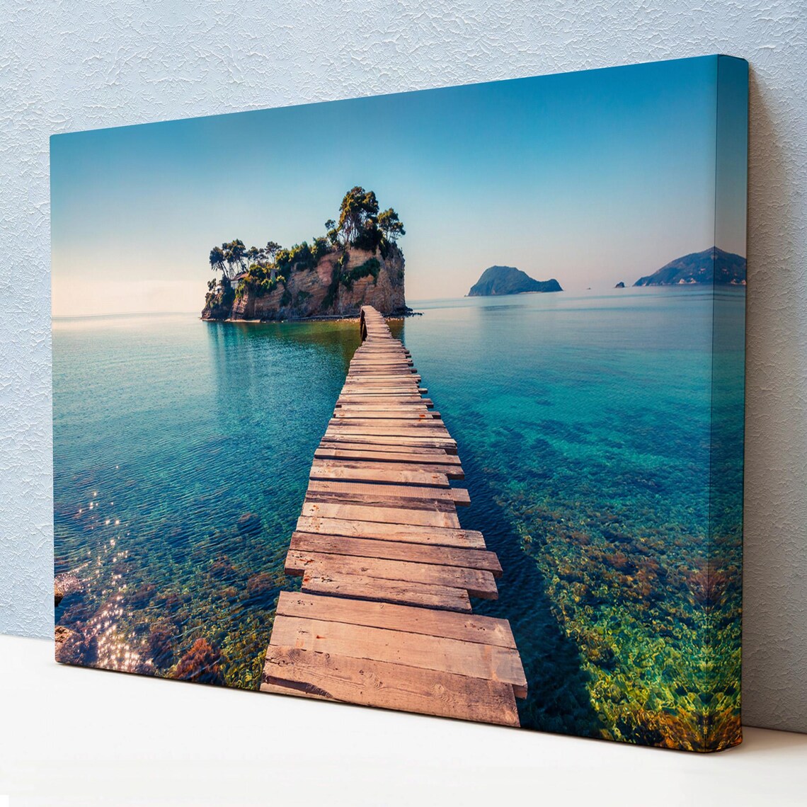 Zakynthos Greece Wooden Footbridge Turquoise Sea Island Travel Poster