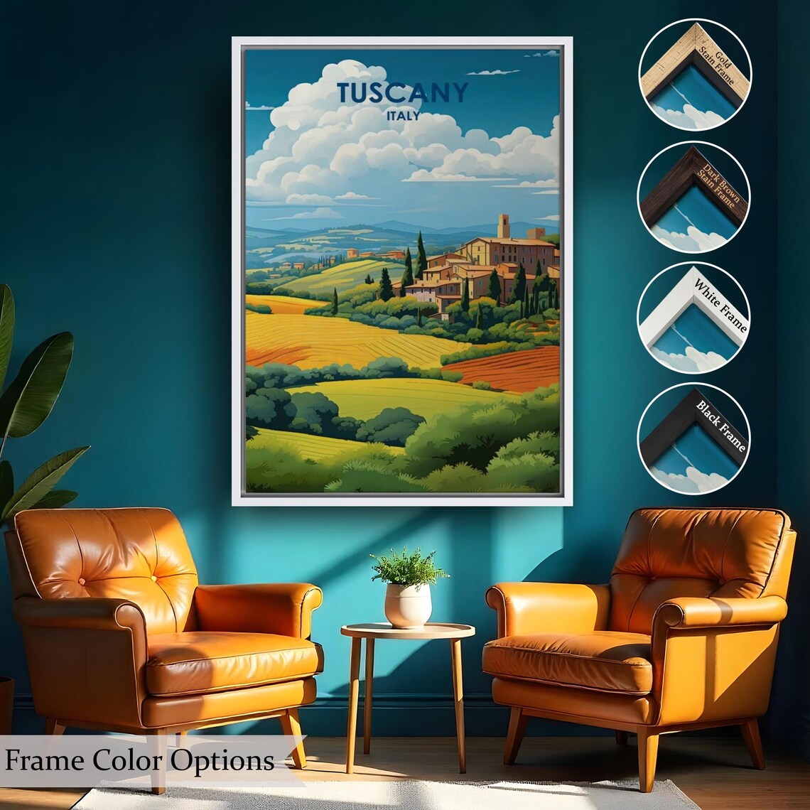 Tuscany Italy Rolling Hills Village Vintage Travel Scenery Poster - Image 2