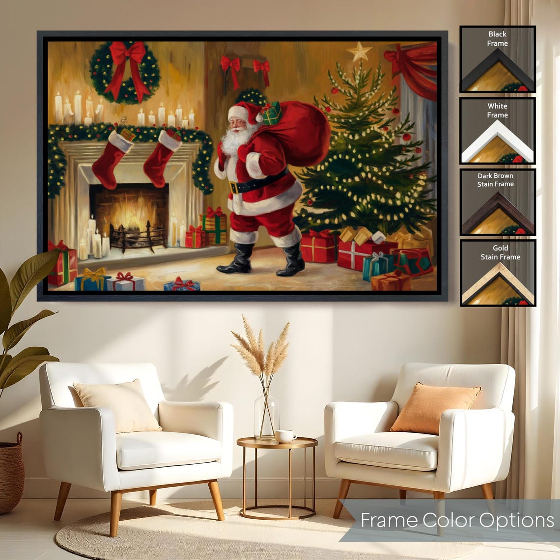 Santa Claus Gift Sack Christmas Tree Fireplace Classic Holiday Poster - Image 2
