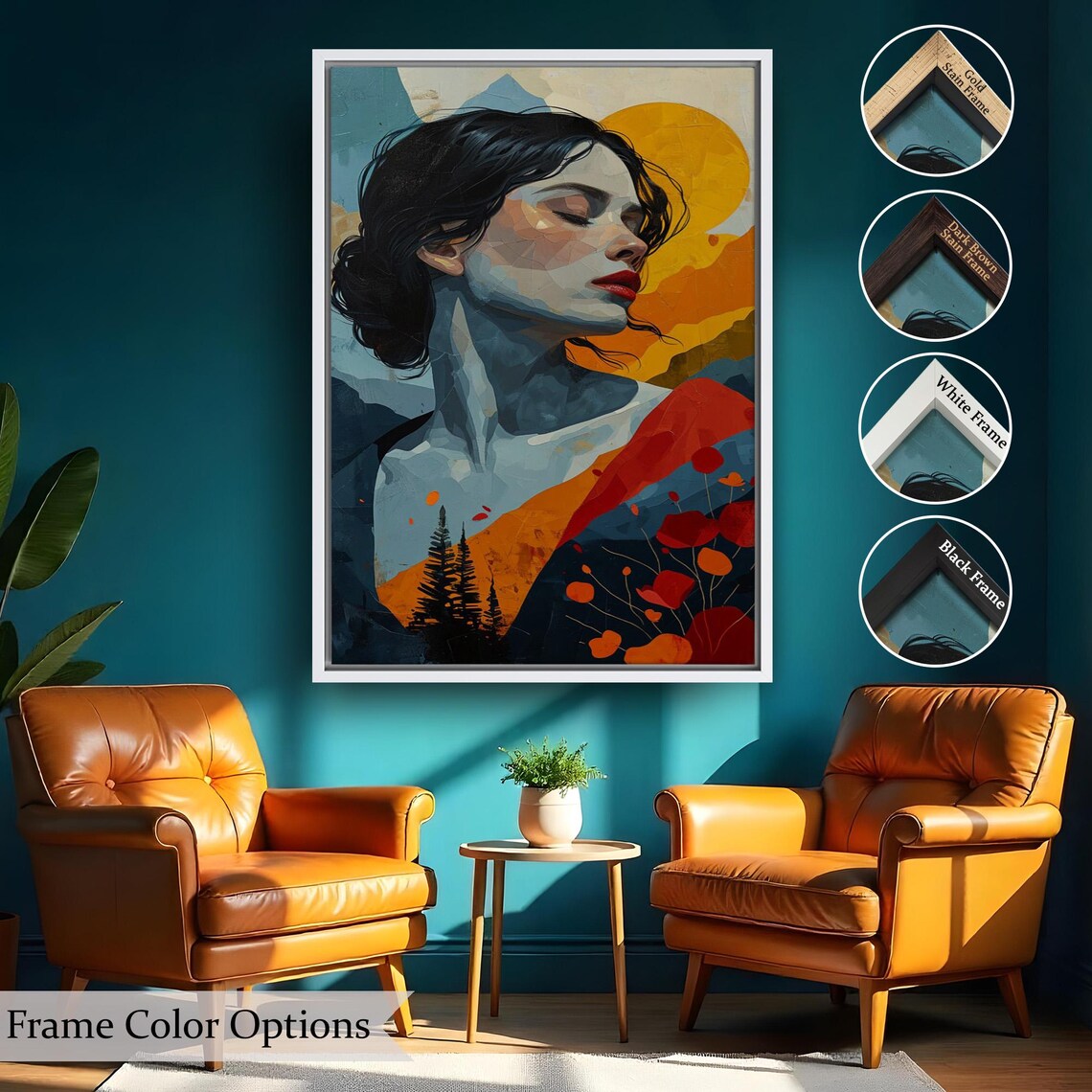 Woman At Sunset Abstract Faceted Portrait Modern Colorful Art Poster - Image 2