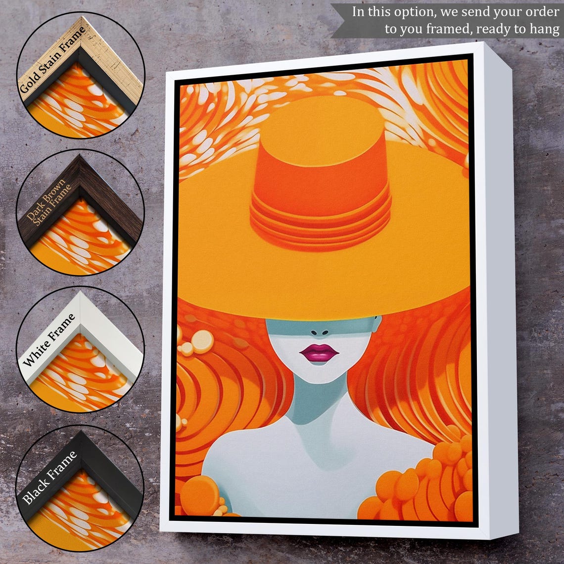 Bold Woman Giant Orange Sun Hat Retro Modern Illustration Poster - Image 3