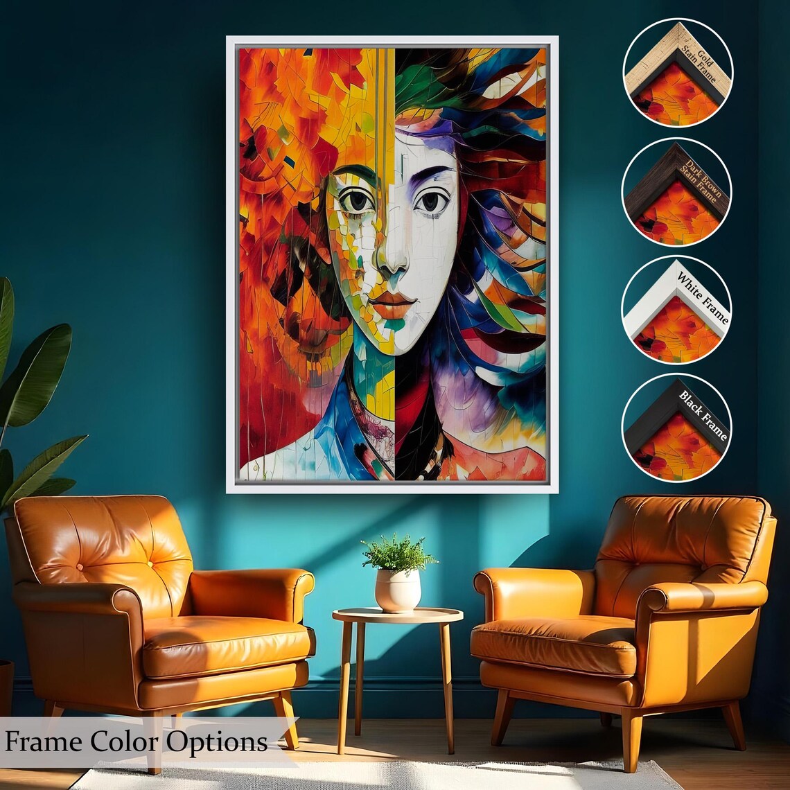 Abstract Woman Face In Stained Glass Mosaic Style Colorful Wall Poster - Image 2