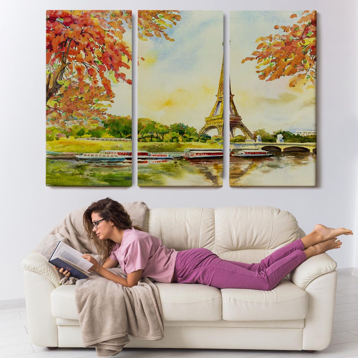 Seine River And Eiffel Tower View Oil Painting Decorative Wall Art Office Wall Decor Large Wall Art Modern Wall Decor - Image 3