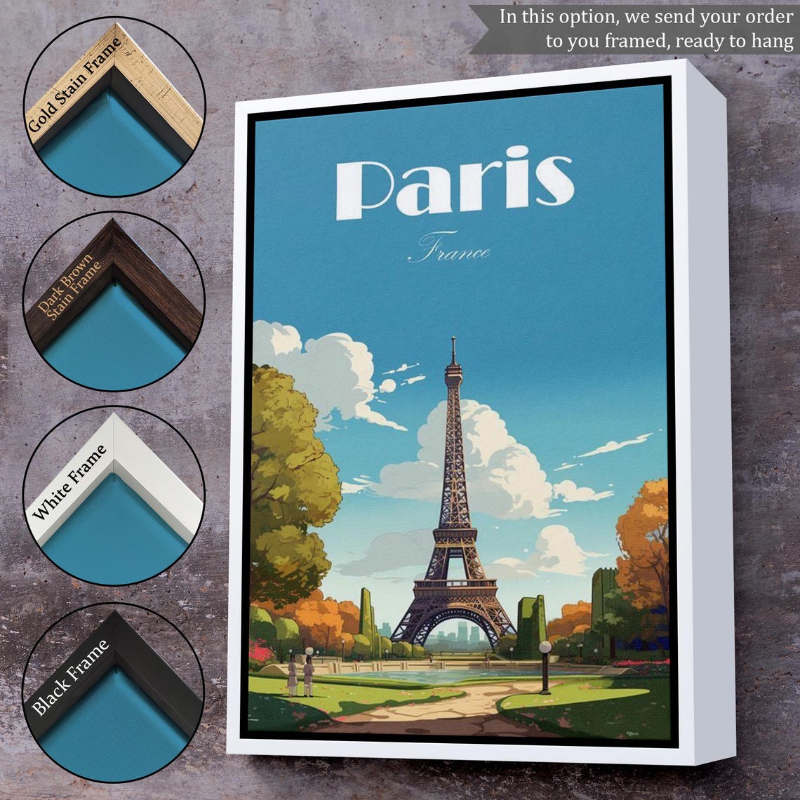 Paris France Eiffel Tower Vintage Retro Travel Style Art Print - Image 3