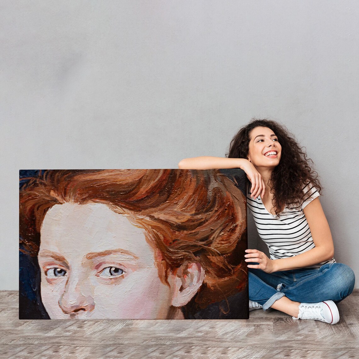 Red Haired Woman Portrait Blue Eyes Oil Painting Fine Art Poster - Image 4