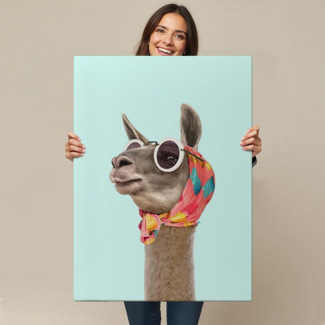 Stylish Llama With Sunglasses And Headscarf Fun Animal Wall Art - Image 4