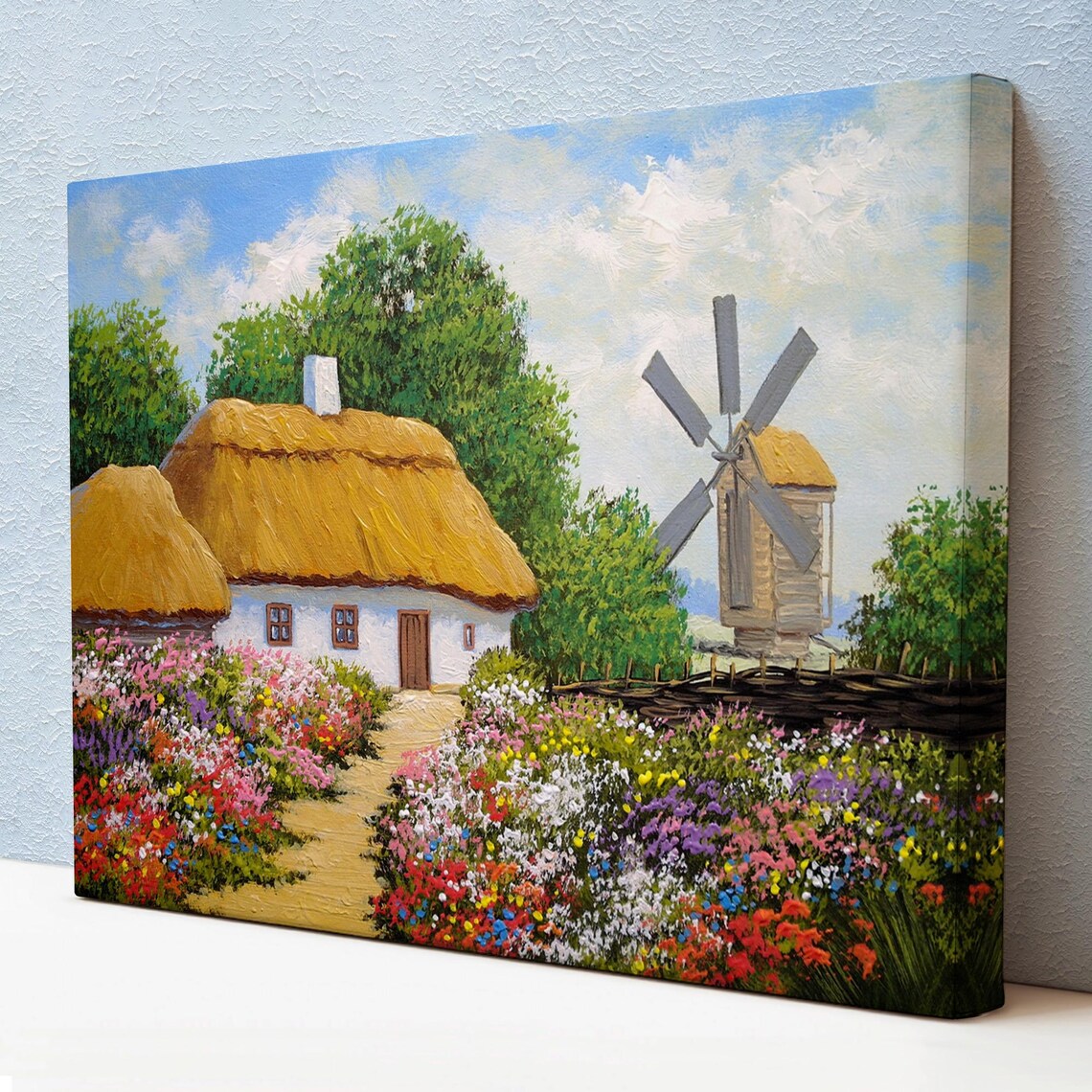 Ukrainian Village Thatched House Windmill Flower Garden Art Poster