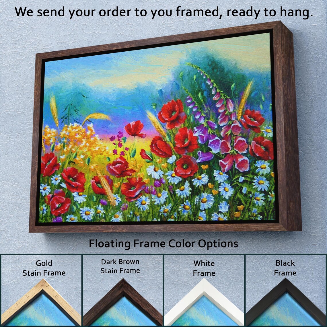 Colorful Wildflower Meadow Poppies Daisies Oil Style Blooming Print - Image 3