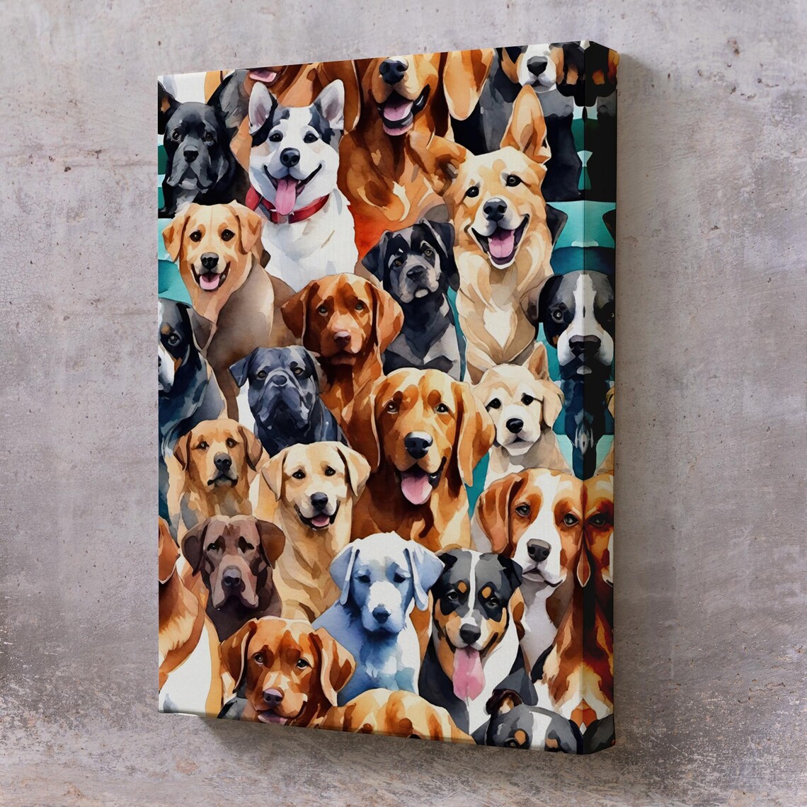 Happy Dogs Collage Multi Breed Watercolor Pet Lover Art Poster