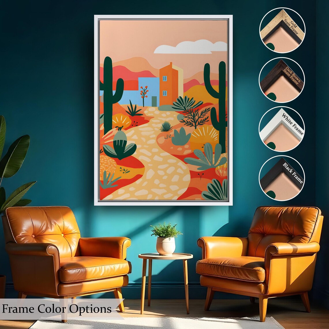 Sunny Desert Cactus Trail Southwest Minimalist Botanical Art Poster - Image 2