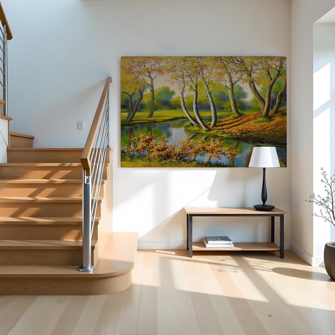 River View Oil Painting Style Decorative Wall Art Landscape Wall Table Nature Wall Decor Nature Decor - Image 2