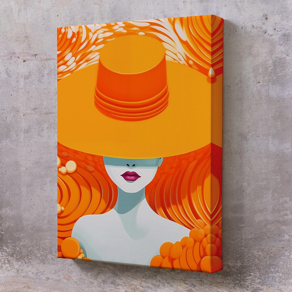 Bold Woman Giant Orange Sun Hat Retro Modern Illustration Poster