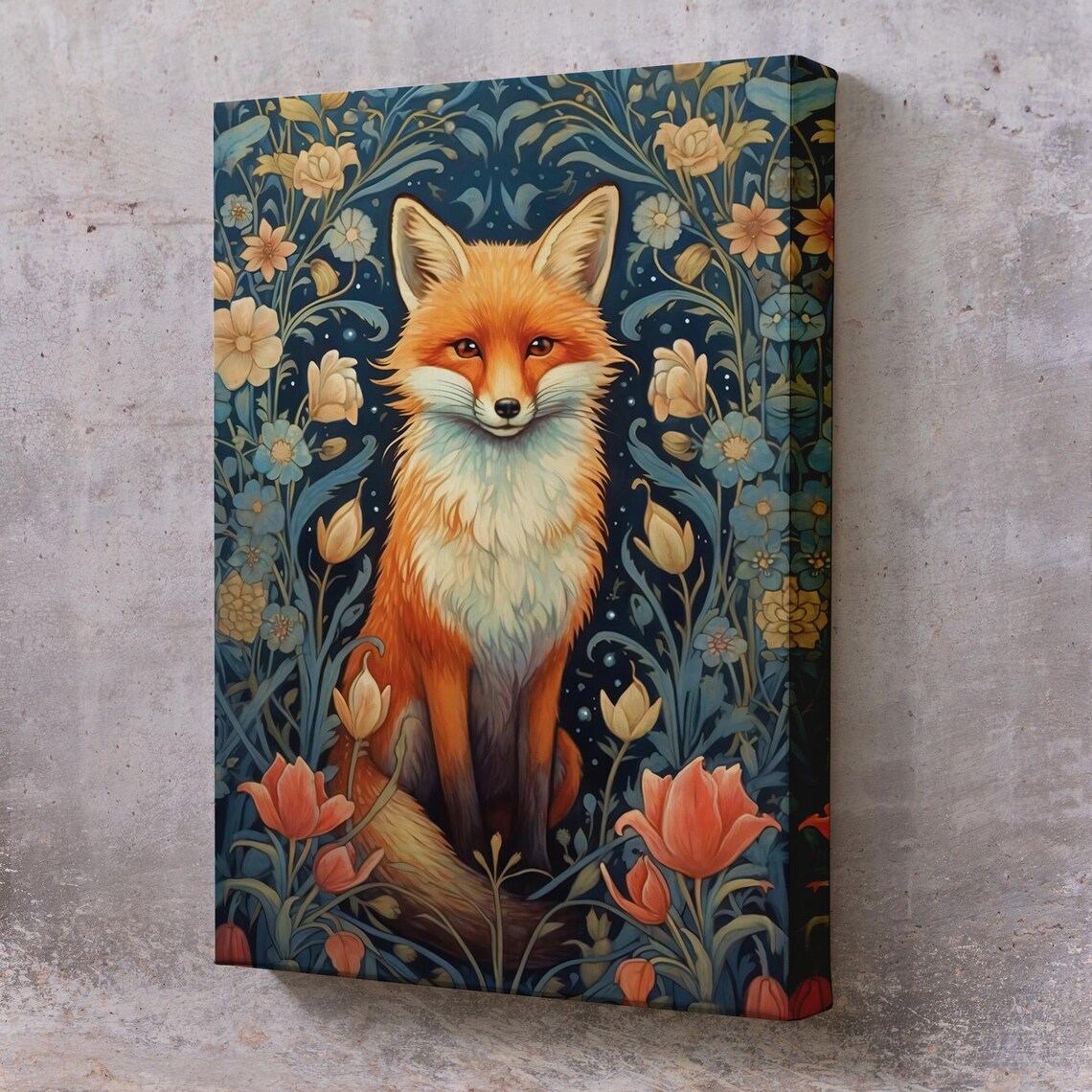 Red Fox Among Blooms Floral Wildlife Decorative Nature Art Poster
