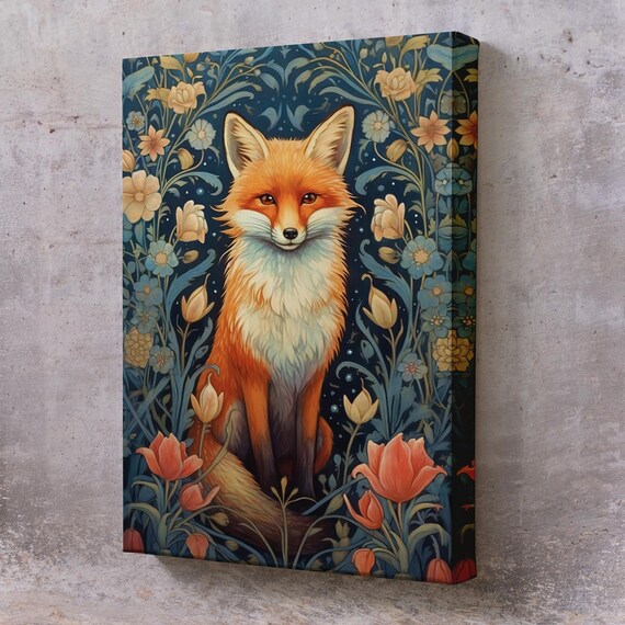 Red Fox Among Blooms Floral Wildlife Decorative Nature Art Poster