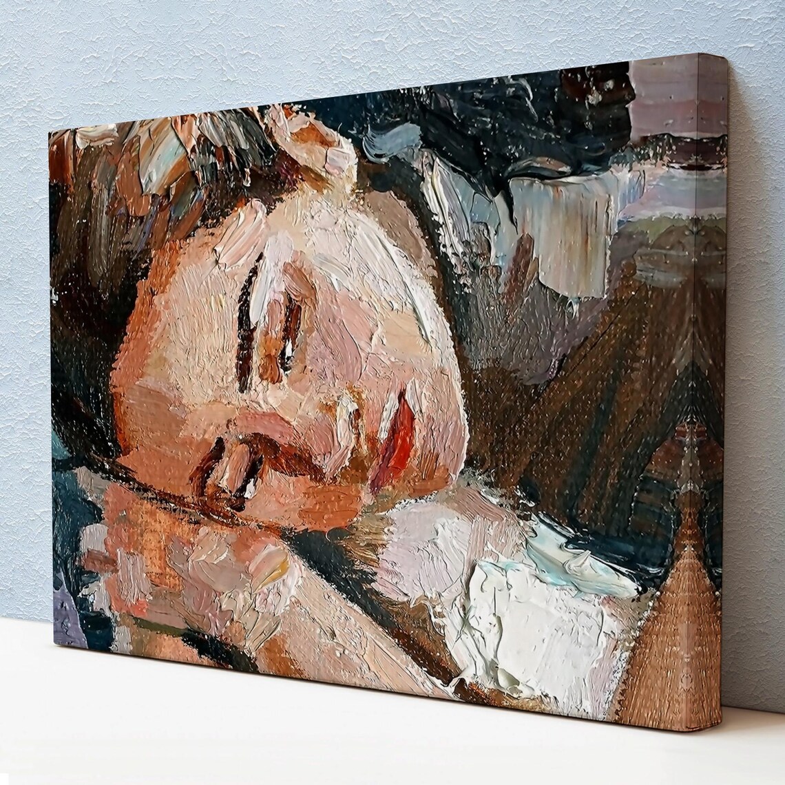 Sleeping Woman Portrait Impasto Oil Painting Warm Brushstroke Print Poster