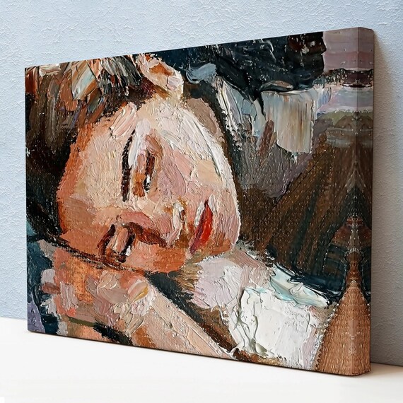 Sleeping Woman Portrait Impasto Oil Painting Warm Brushstroke Print Poster