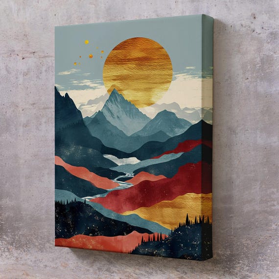 Sunset Above The Mountains Painting Nature Wall Decor Nature Art Nature Wall Decor Nature Print