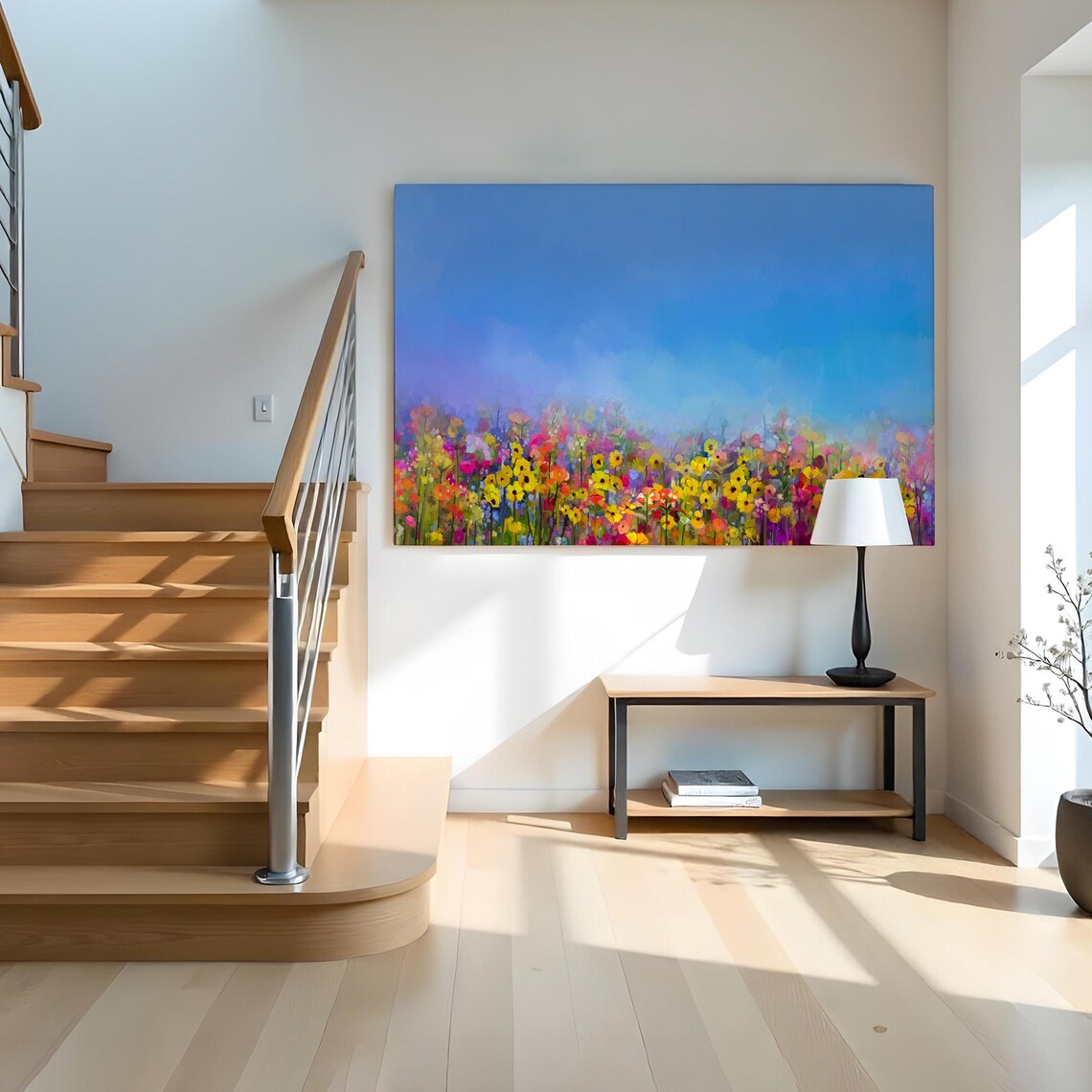 Wildflower Meadow Blue Sky Impressionist Floral Nature Art Poster - Image 2