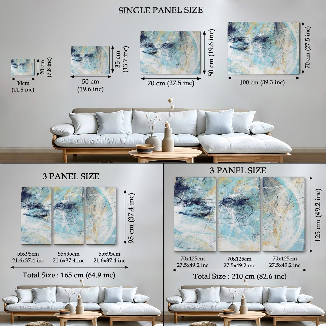 Abstract Light Blue White Gold Lines Modern Minimalist Serene Wall Art - Image 4