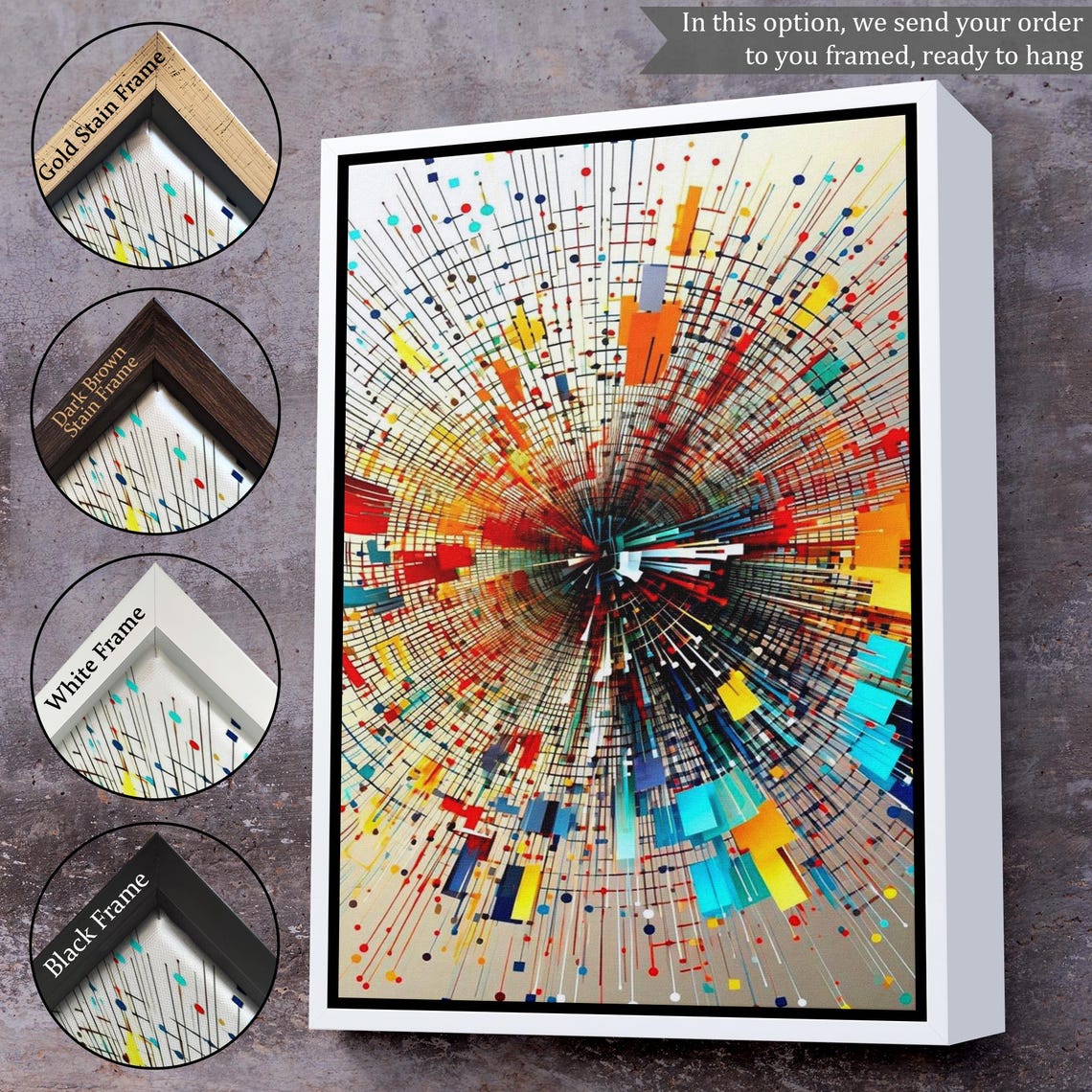 Color Explosion Abstract Radiating Colorful Lines Modern Art Poster - Image 3