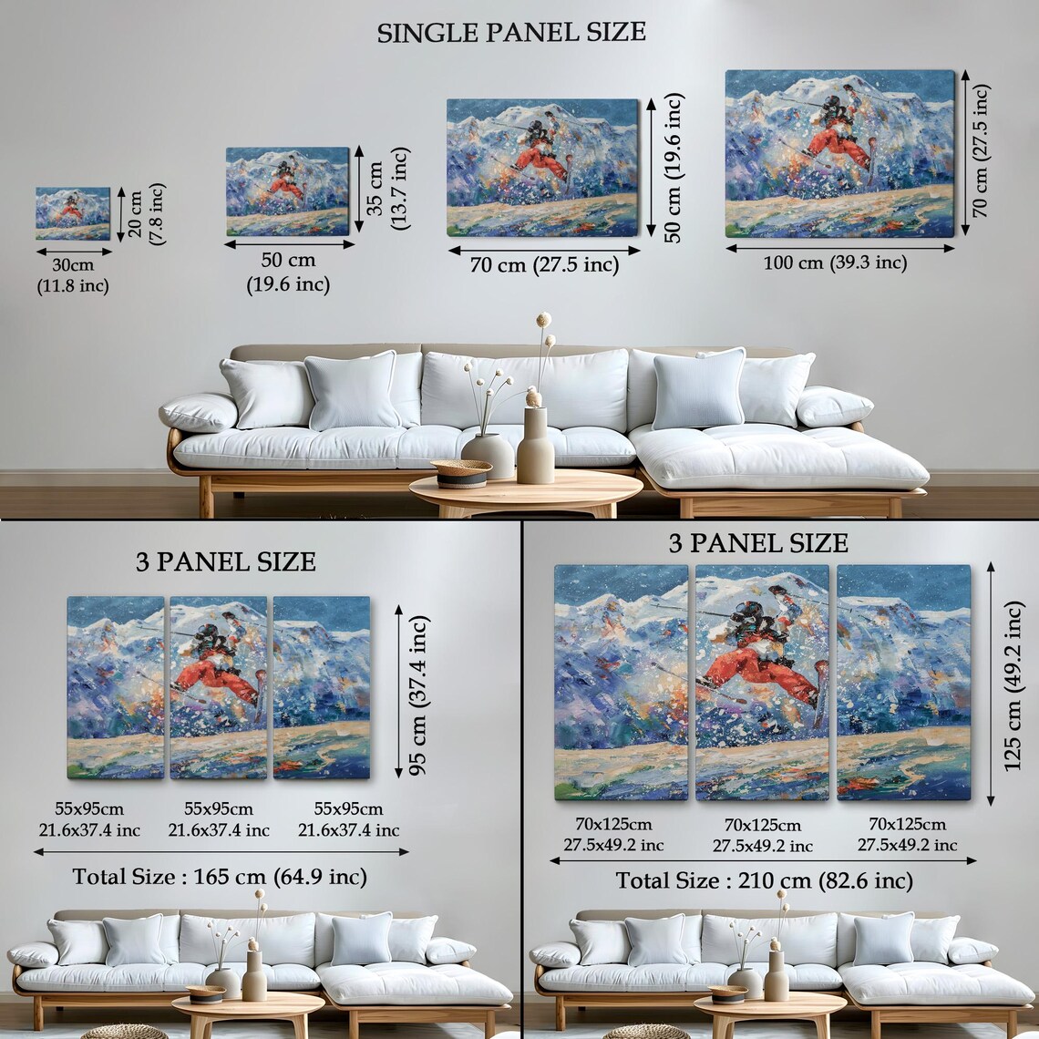 Freestyle Skier Mid Jump Snowy Mountain Peaks Action Painting Poster - Image 4