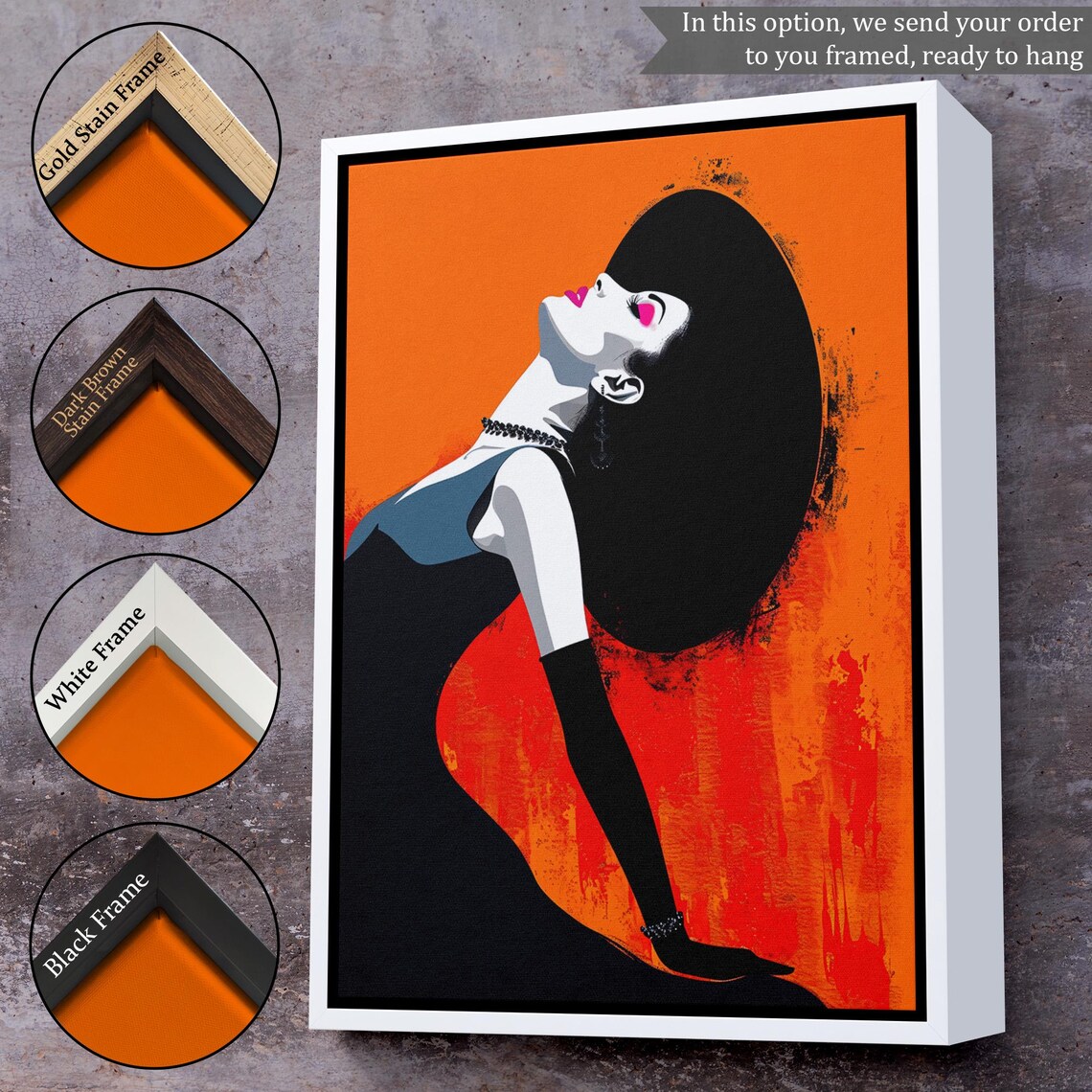 Pop Art Elegant Woman Black Evening Dress Orange Modern Style Poster - Image 3