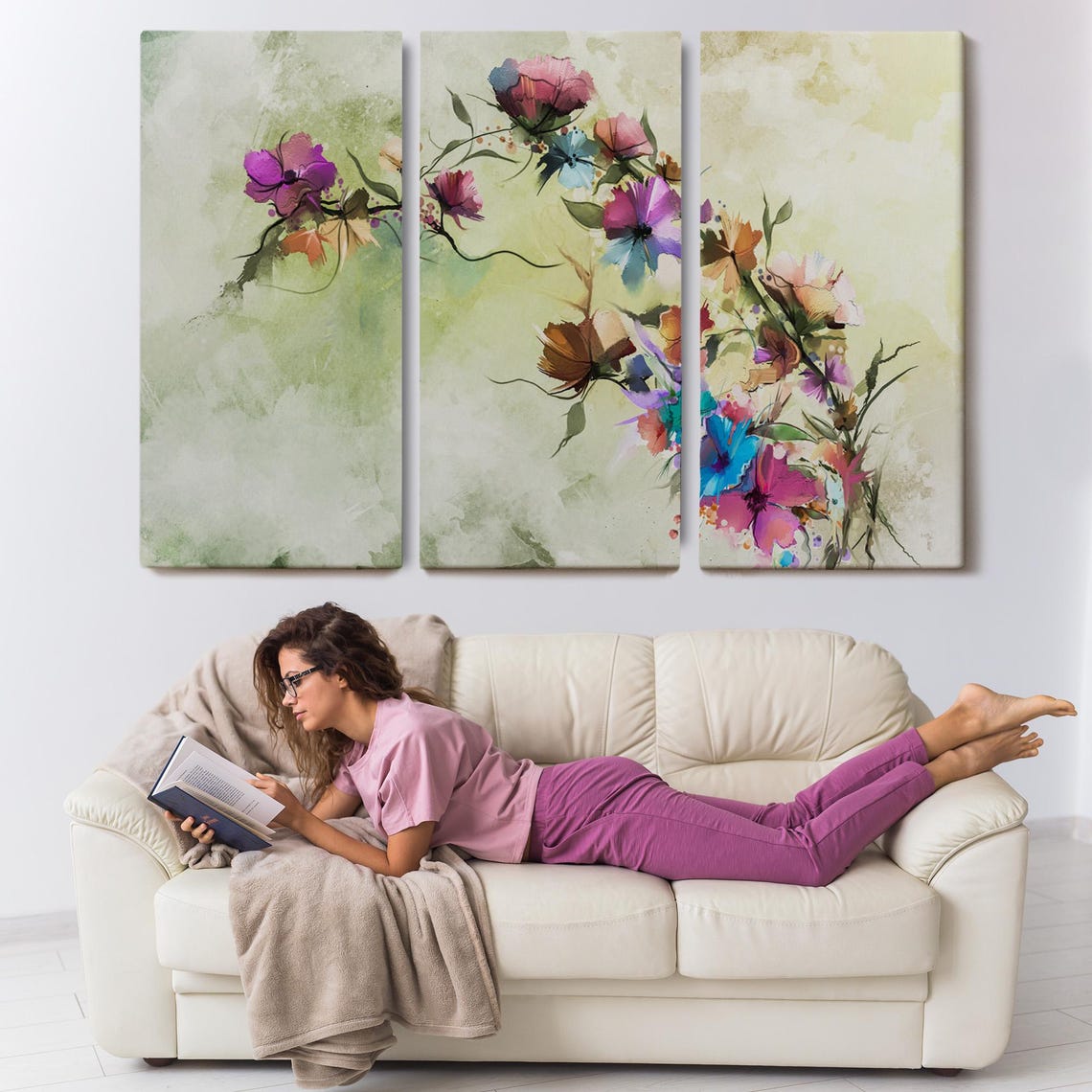 Delicate Spring Blossoms Watercolor Colorful Soft Botanical Art Print - Image 3