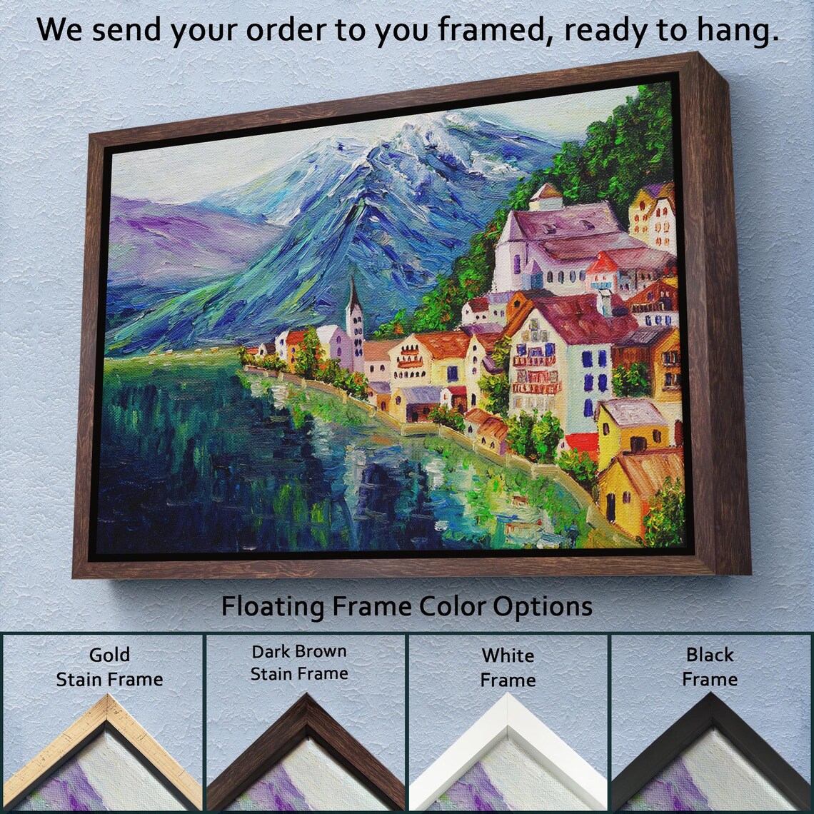 Hallstatt Austria Alpine Village Church Lakeside Oil Painting Poster - Image 3