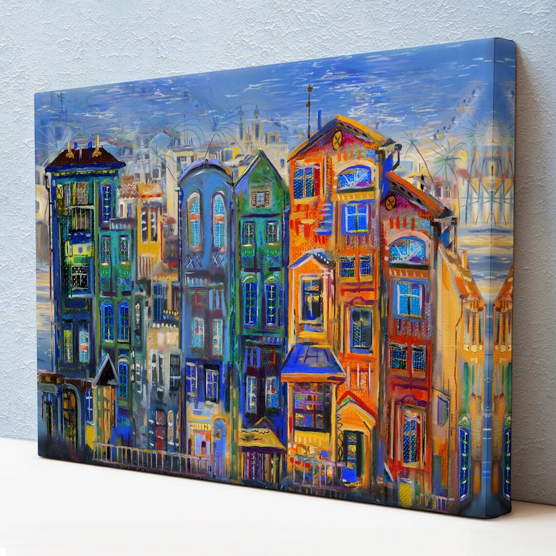 Colorful Dutch Old Town Houses Vibrant Waterfront Canal Street Poster