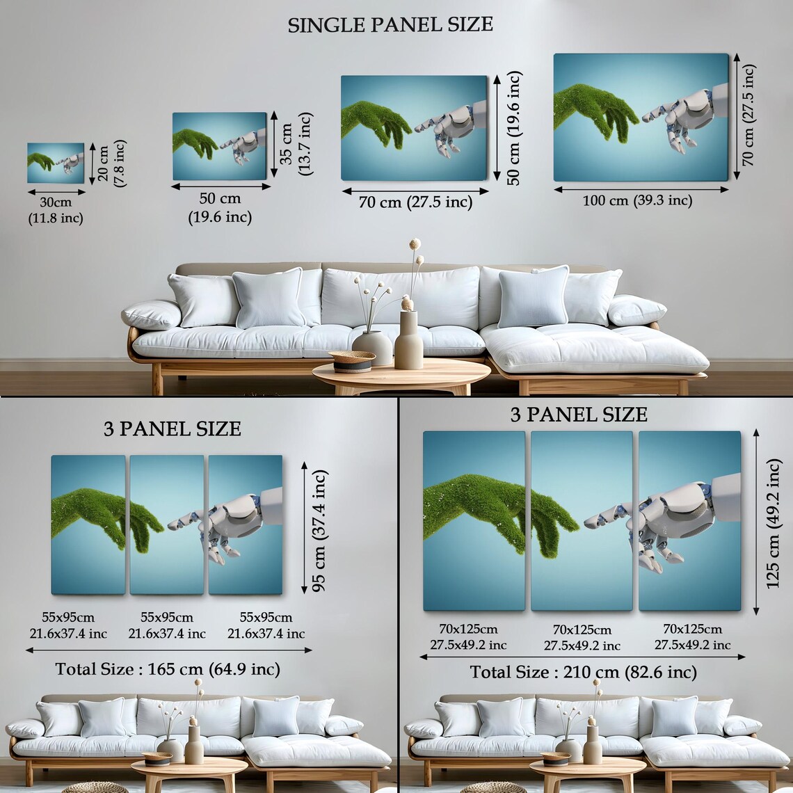 Green Nature Hand and Robot Hand Reaching Touch Abstract Poster - Image 4