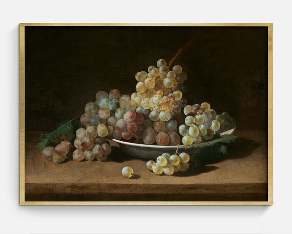 Vintage Fruit Still Life Oil Painting Print Moody Still Life Kitchen Wall Art