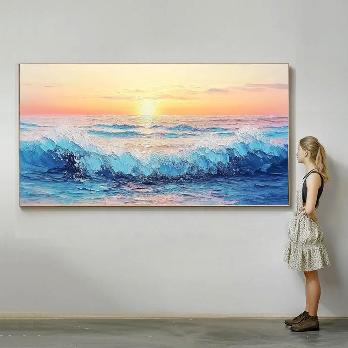 Turquoise Ocean Sunrise Waves Abstract Seascape Painting Poster
