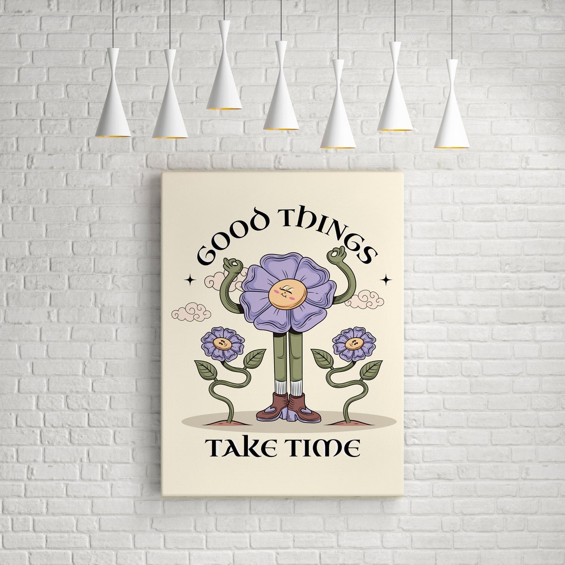 Good Things Take Time Groovy Flower Character Retro Motivation Poster - Image 3