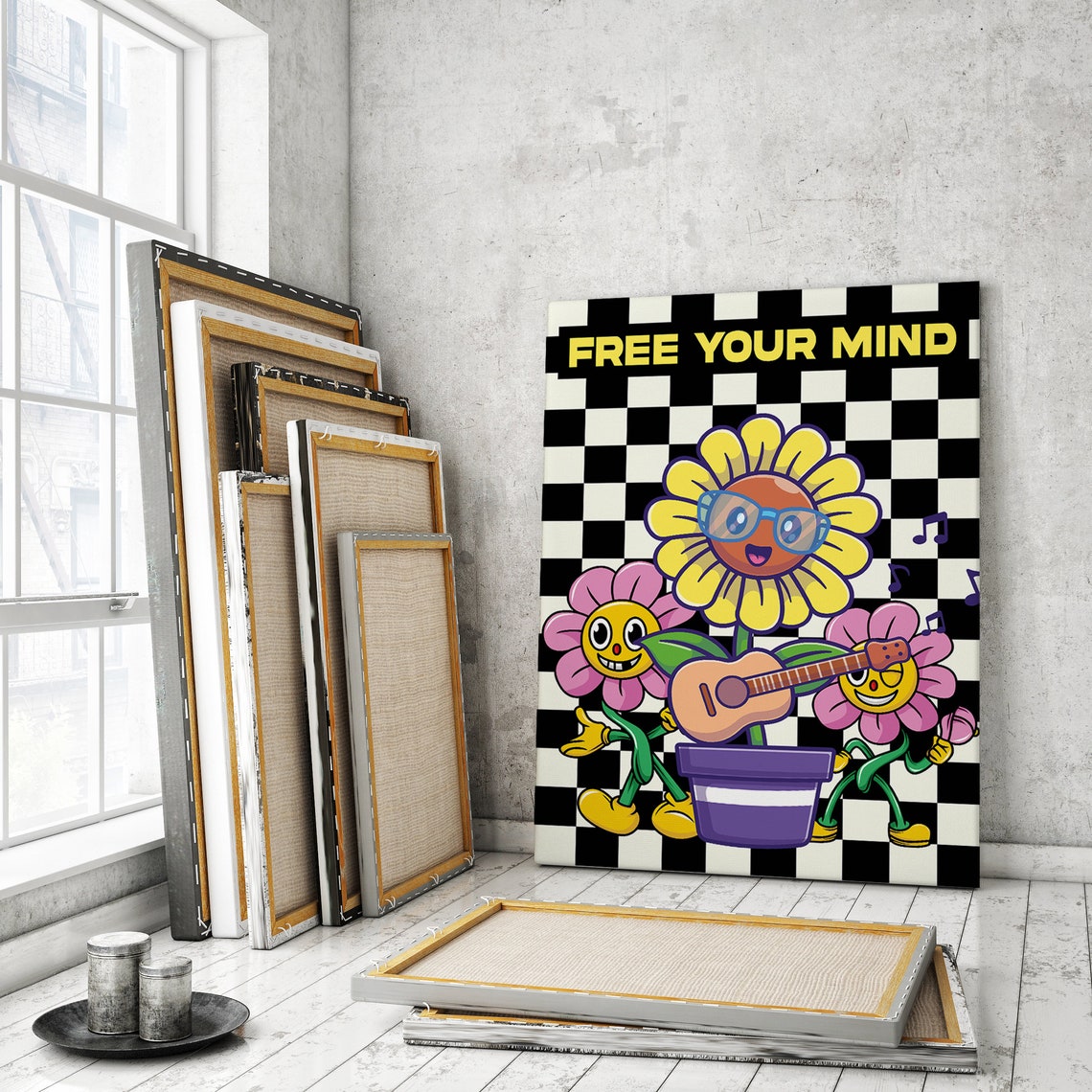 Free Your Mind Retro Poster Motivation Poster Home Office Inspirational Print Quote Therapy Groovy Print - Image 2