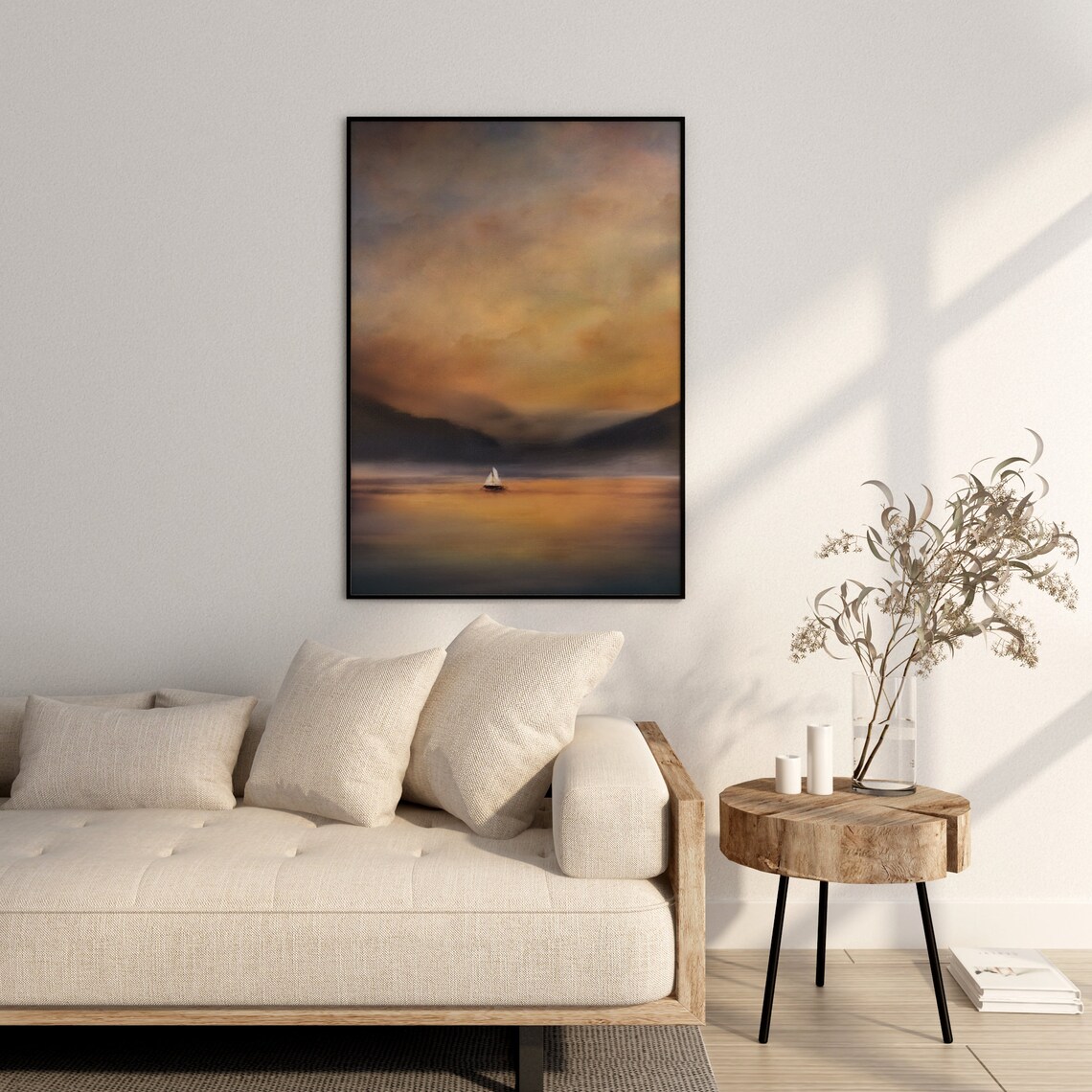 Sailboat Sunset Oil Painting, Lake District Art Print - Image 2