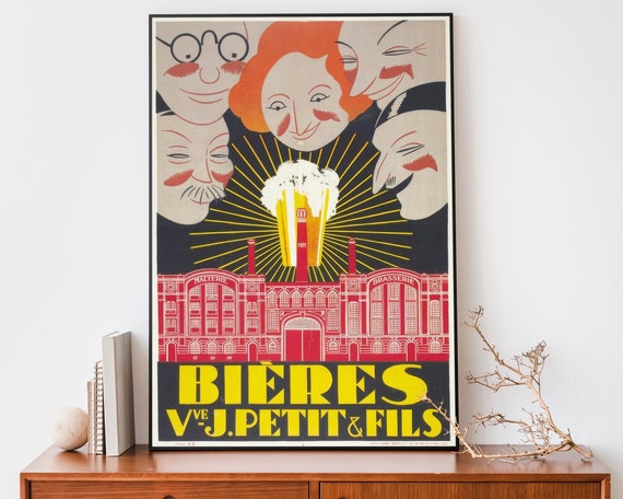 Vintage French Beer Art Print Retro Paris Advertising Art Print Liquor Poster Restaurant Wall Decor Bar Wall Art