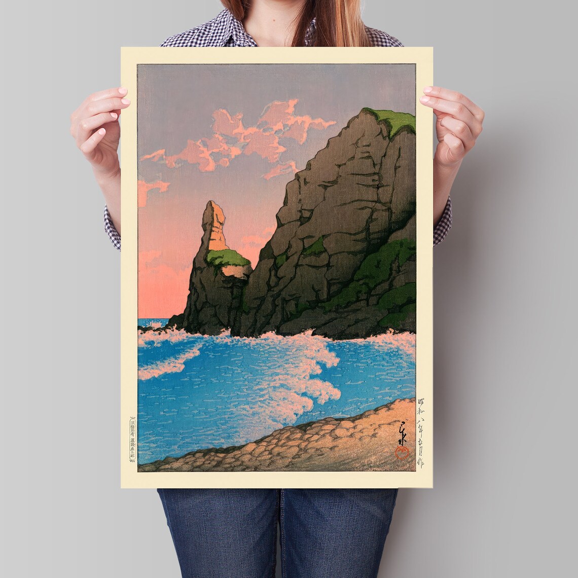 Japanese Sea Cliffs Sunset Beach Woodblock Style Coastal Poster - Image 4