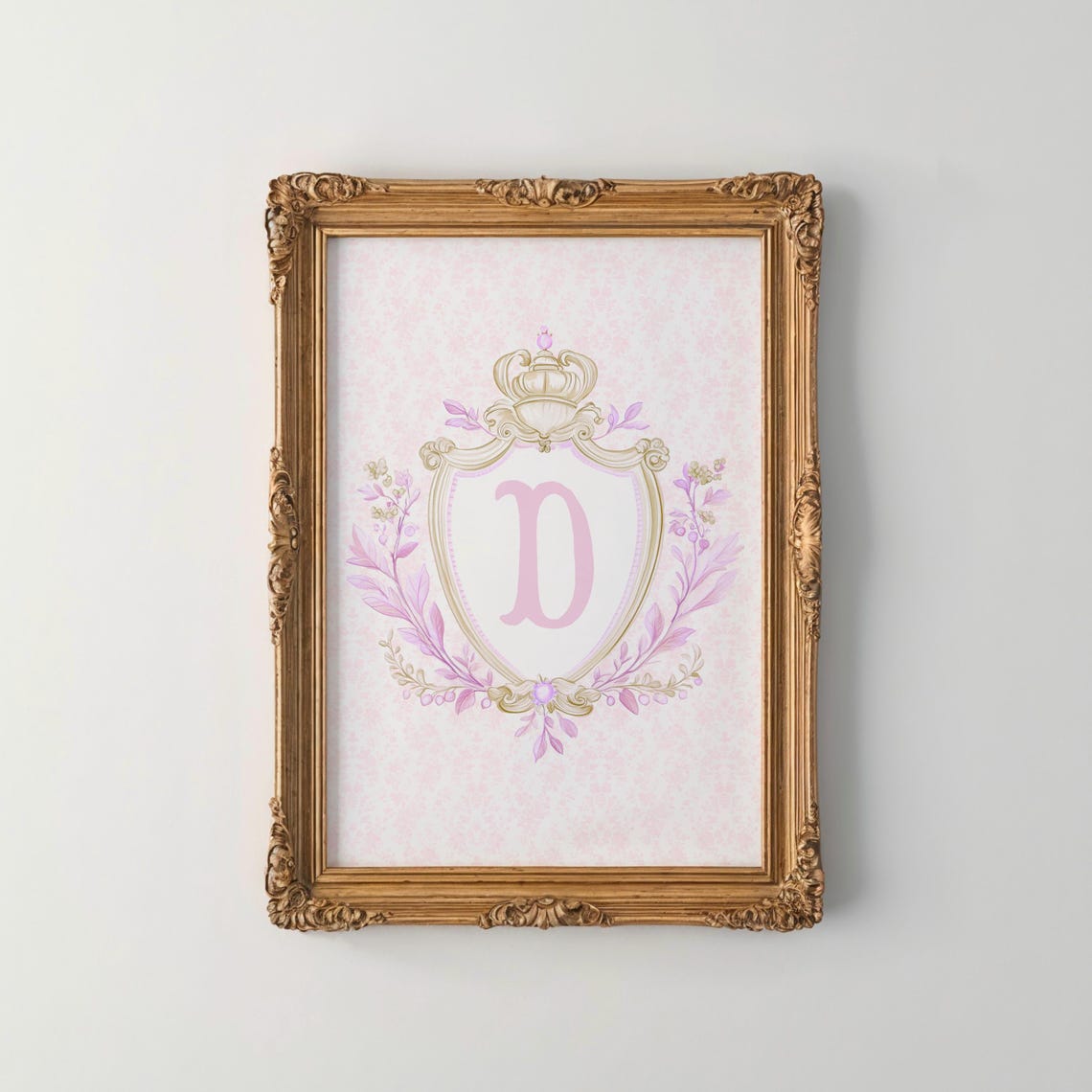 Initial D Pink Crest Coquette Floral Monogram Nursery Poster - Image 3