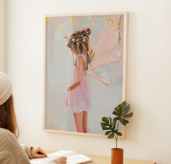 Fairy Painting Magical Pastel Art Print Pink Girls Room Girly Whimsical Nursery Decor Cute Fairy Nursery Art