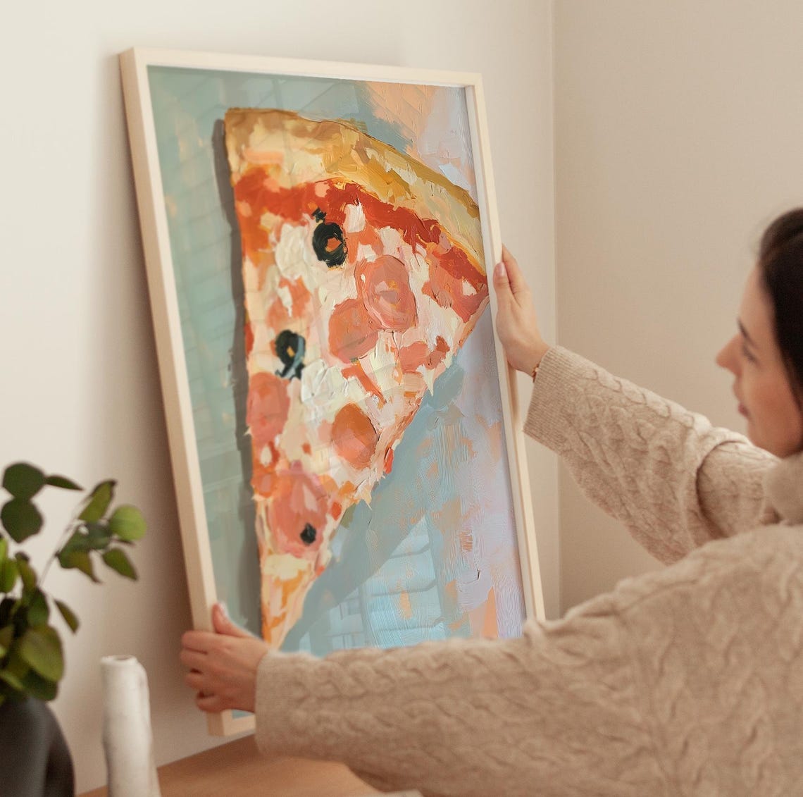 Pepperoni Pizza Slice Pastel Blue Kitchen Food Painting Poster - Image 3