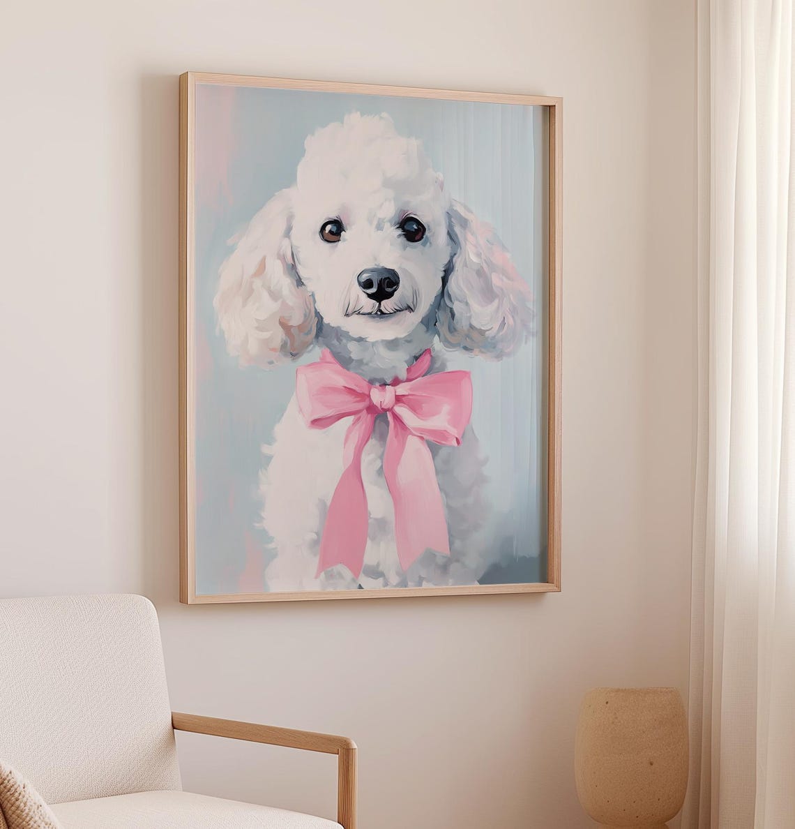 White Poodle Portrait With Pink Satin Bow Sweet Puppy Poster - Image 2