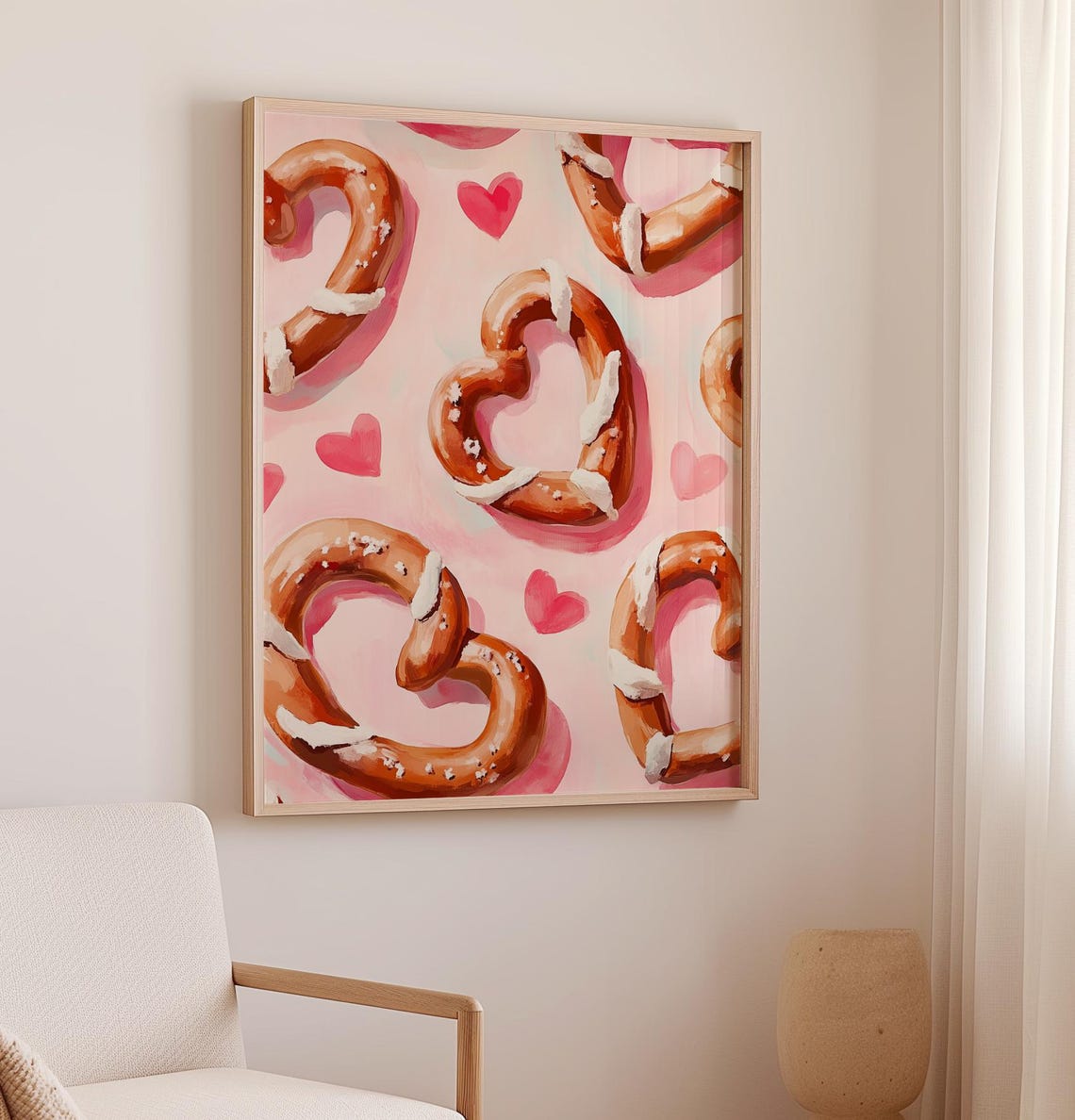 Heart Shaped Pretzels With Icing Pink Kitchen Wall Art Poster - Image 3