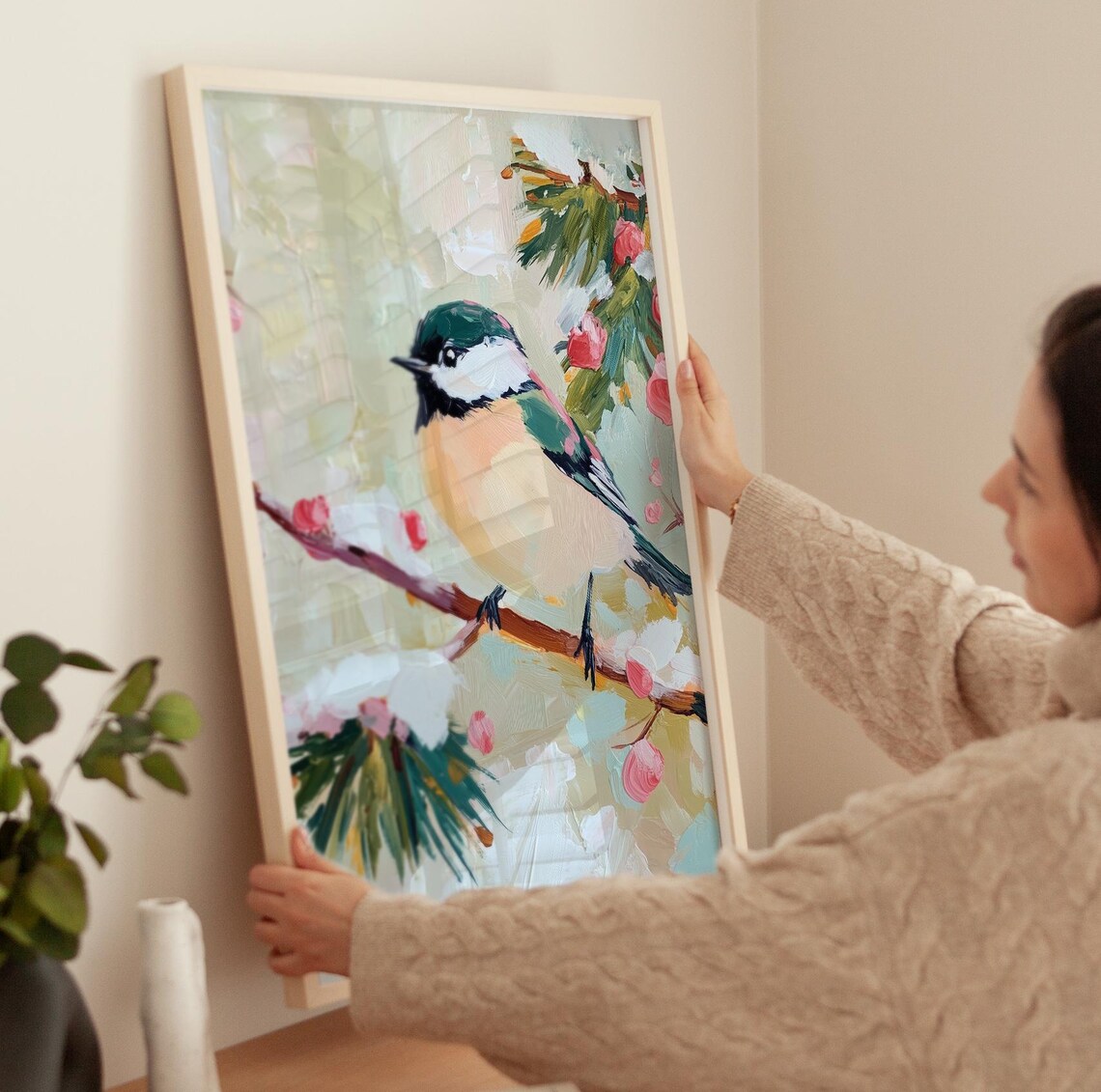 Winter Bird Berry Tree Holiday Wall Art Print - Image 3
