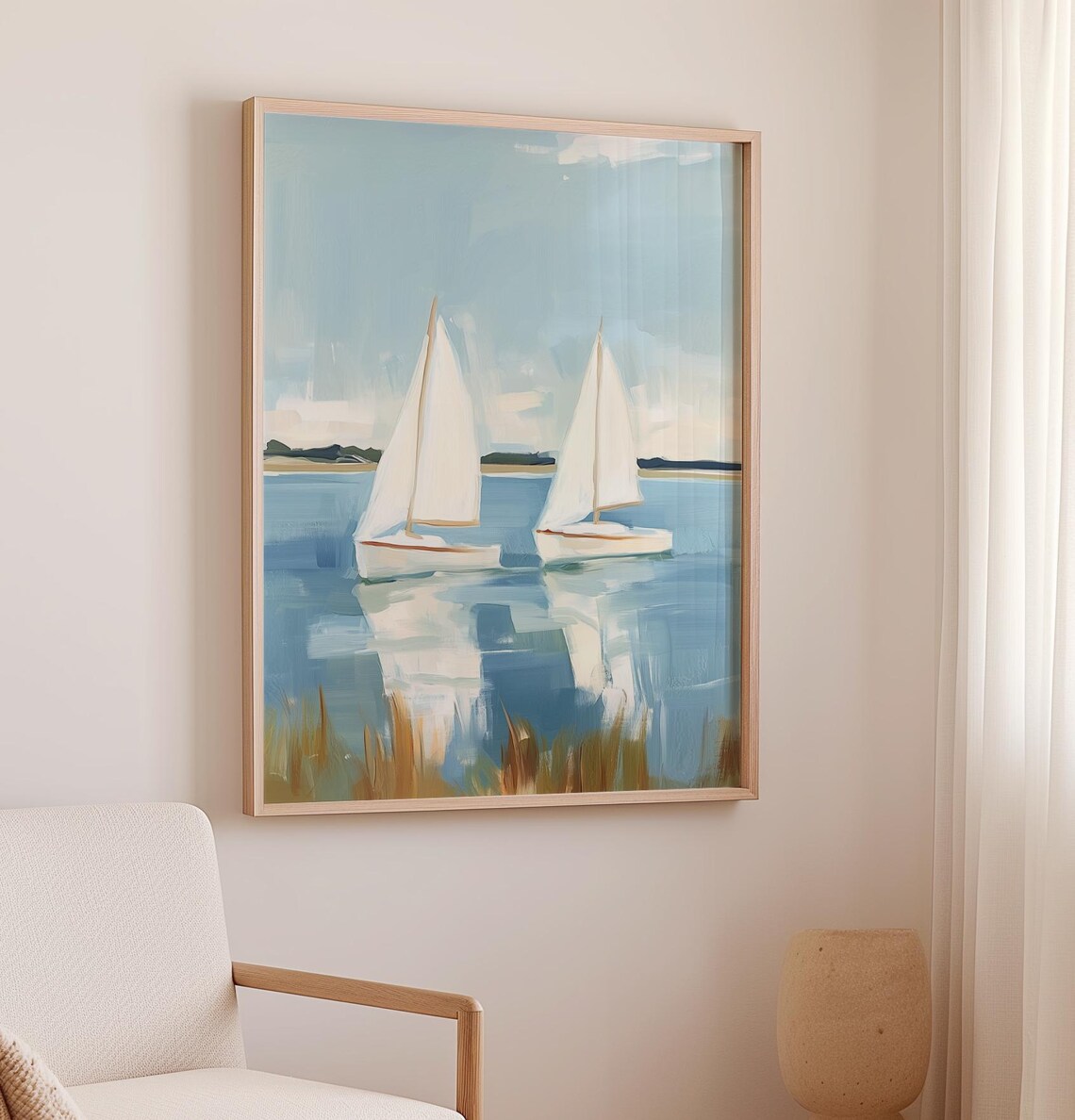Boat Sailboats Art Print, Vintage Coastal Landscape - Image 2