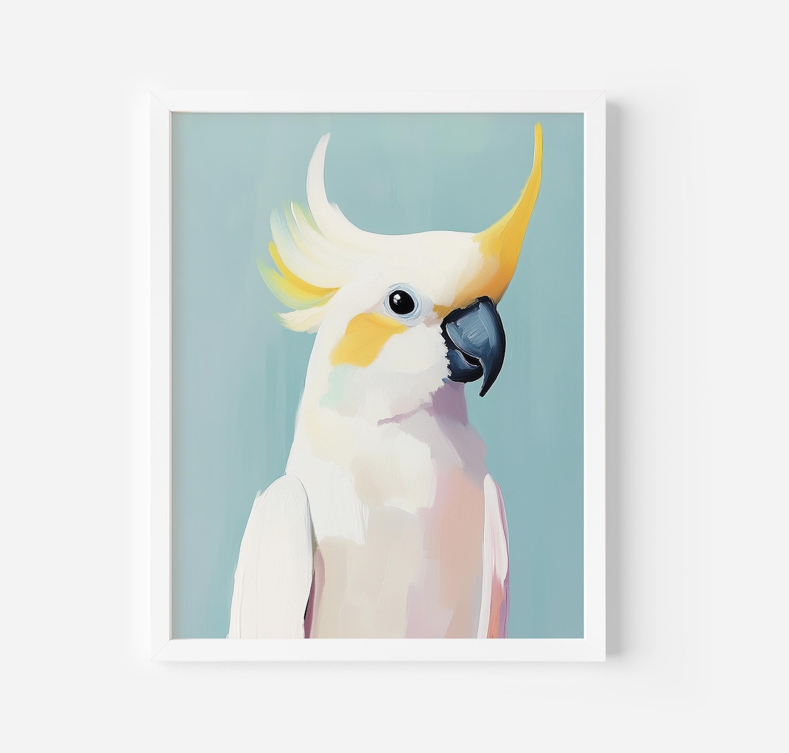 Sulphur Crested Cockatoo Portrait on Teal Pastel Tropical Bird Poster