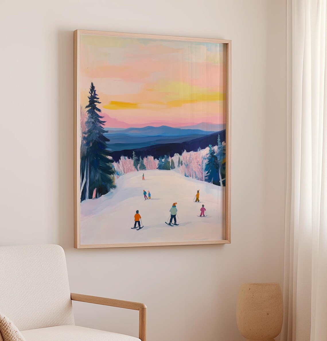 Snowy Mountain Sunset Painting, Winter Ski Slope Art - Image 2