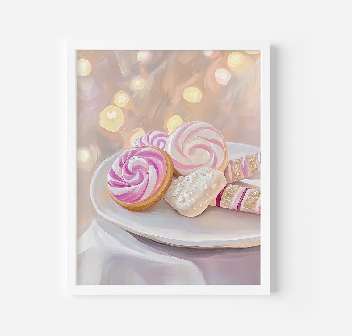 Pink Swirl Christmas Cookies on Plate Pastel Holiday Treats Poster