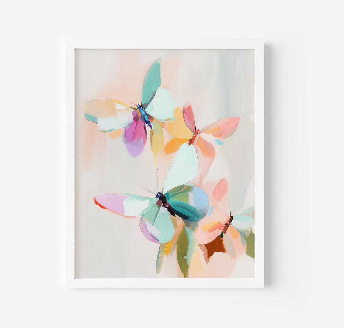 Pastel Butterflies Abstract Art Print, Tween Room Decor